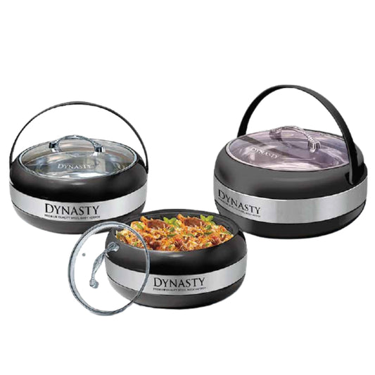 Dynasty 3Pcs Hotpot Set – Steel Inner with Glass Lid (Large, Medium, Small)