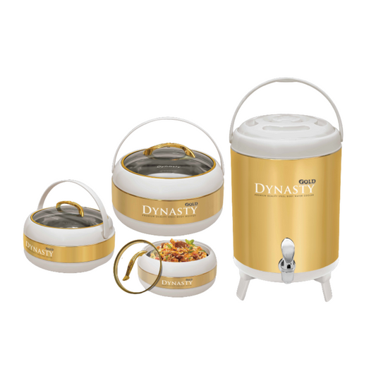 Dynasty Premium White & Gold Hotpot Food warmer and Water Cooler Set 4-Pcs
